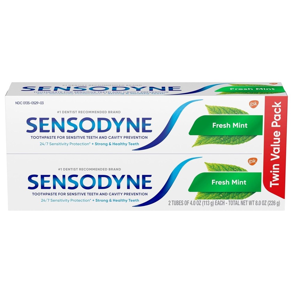 Sensodyne Fresh Mint Toothpaste for Sensitive Teeth, ADA Accepted, 4 oz, 2 Pack