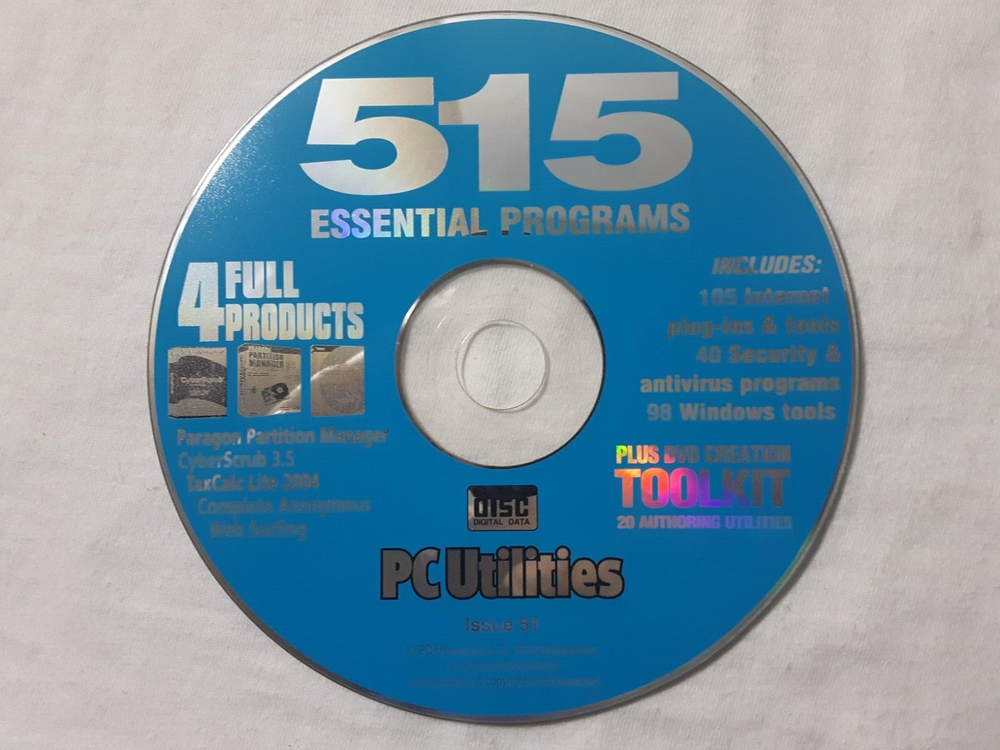 retro 2004 CD-Rom PC Utilities #51 - 515 Essential Programs FREE SHIPPING 4 full