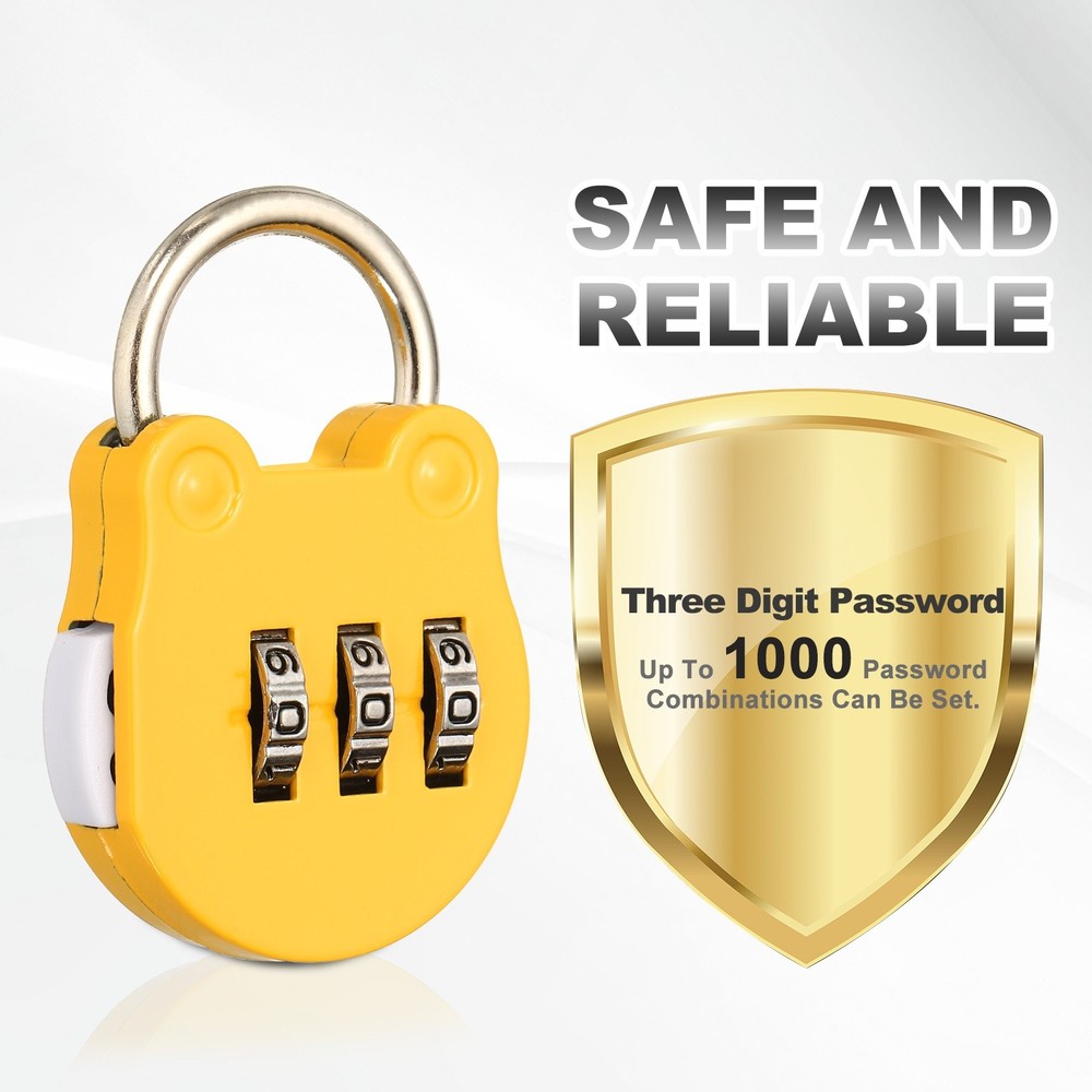 Combination Padlock (Small, Yellow)(4 Pcs),Cat Shackle Code Locks