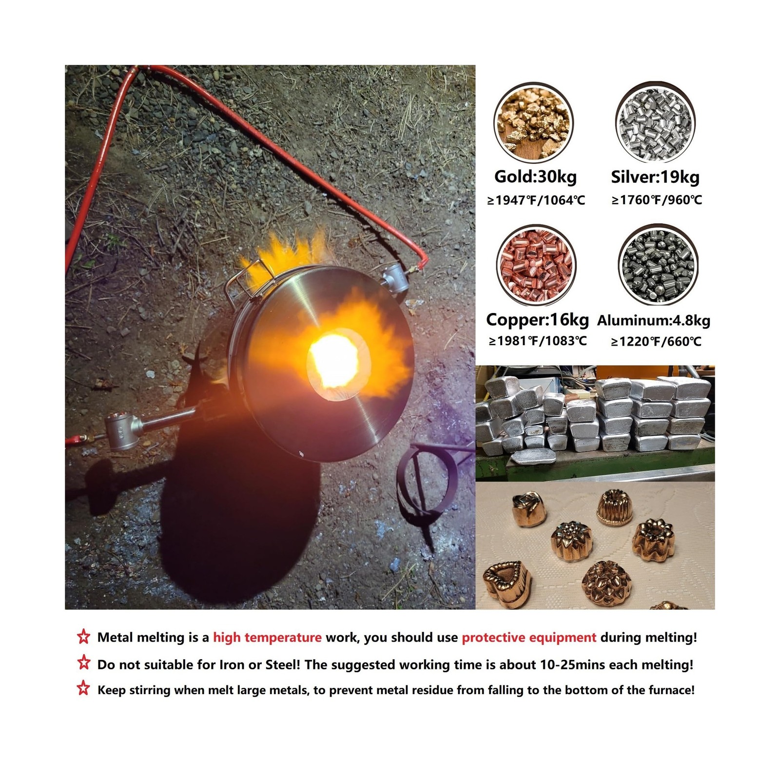 16KG Propane Melting Furnace Double Burner Stainless Steel, Foundury Smelter ...