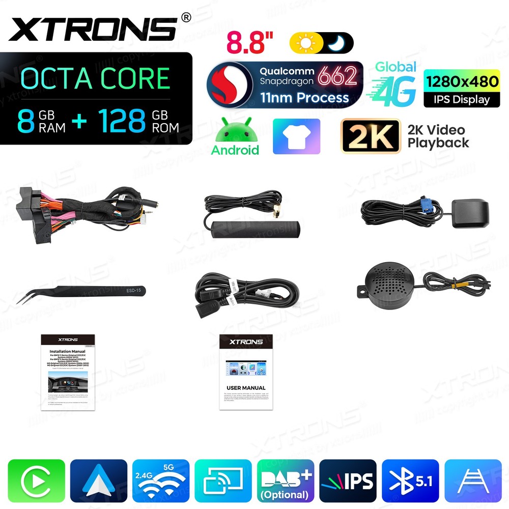 Display Screen for BMW E60/E61/E90/E91/E92/E93 CIC Android 14 8+128G CarPlay 4G
