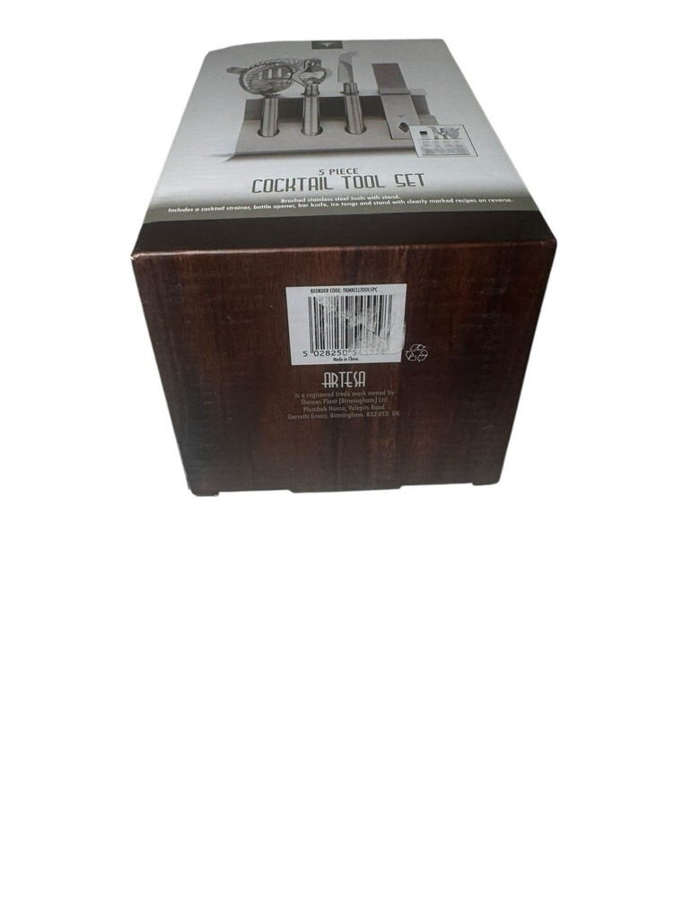 5 Piece Cocktail Tool Set Brushed Stainless Steel Includes Stand