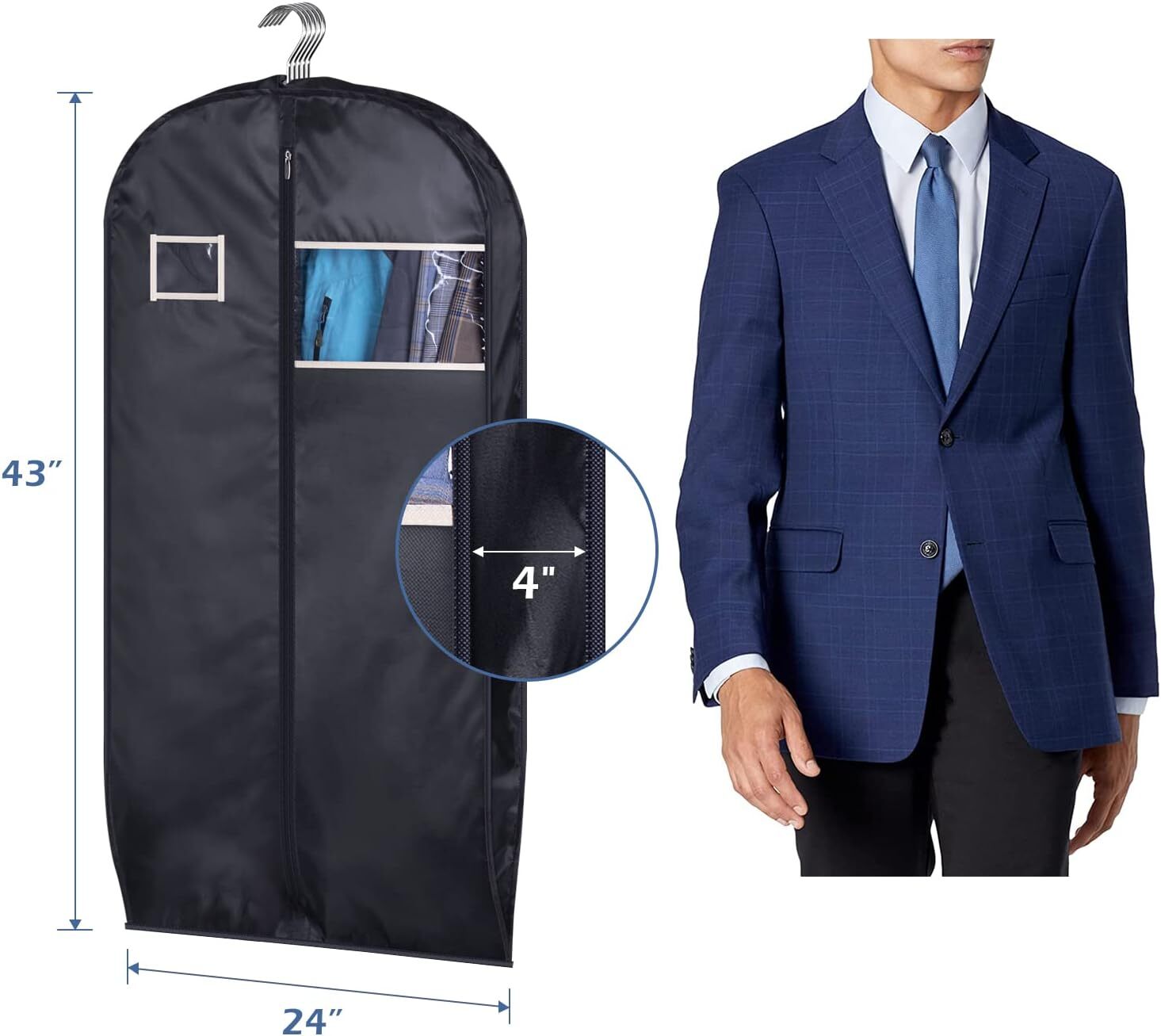 43" Suit Bags for Men Travel, Travel Garment Bag Carry On, Durable Thick