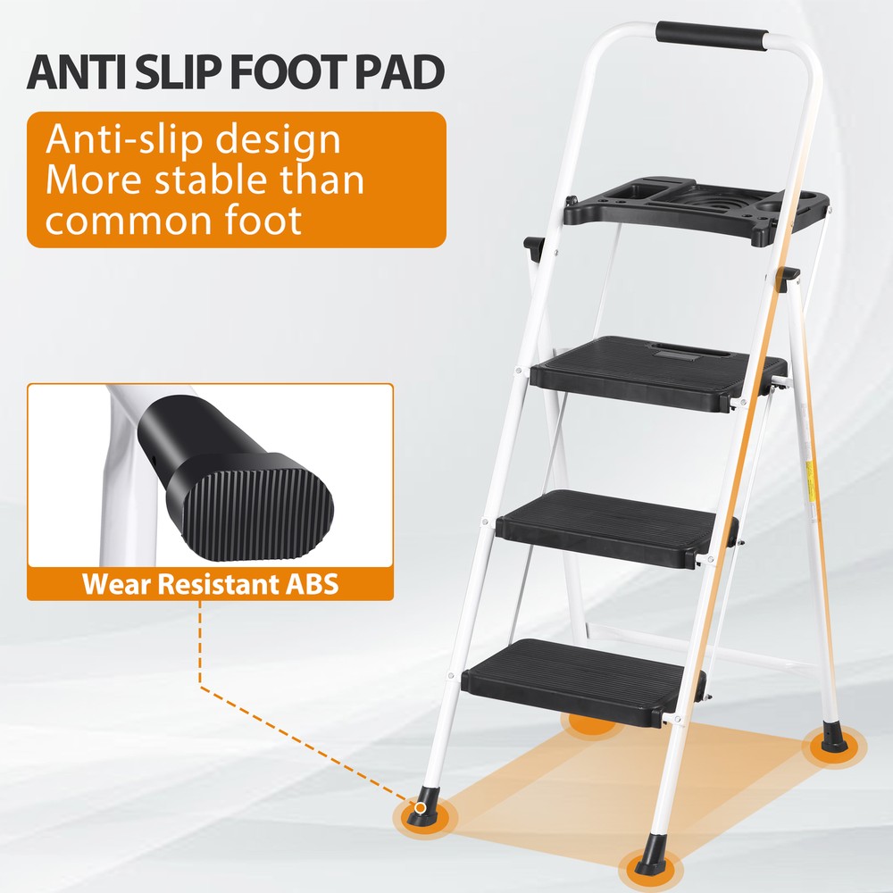 Step Ladder 3 Step Ladder with Tool Platform Folding Step Stool Multi-Purpose