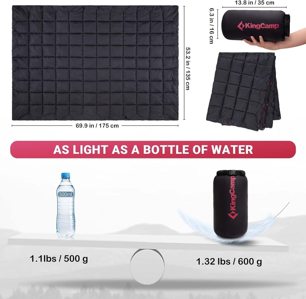 Ultralight Camping Blanket, Packable Down Alternative Puffy Wearable Blankets...