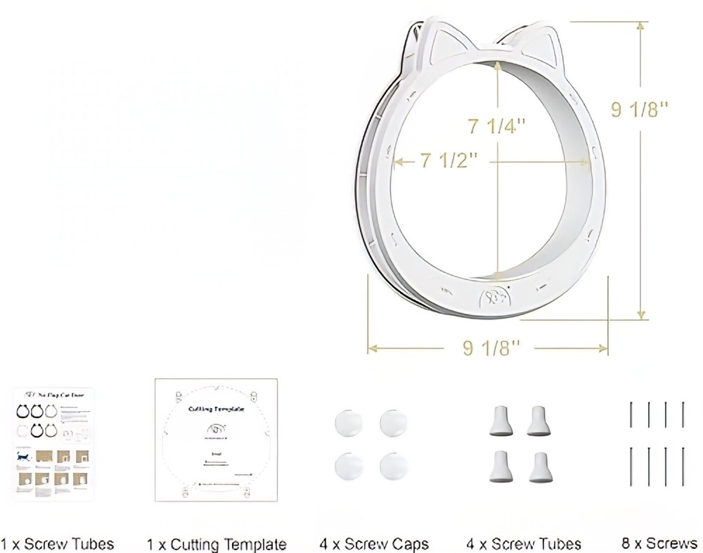 NO-FLAP CAT DOOR White Plastic Cat Ears Design EASY DIY Setup