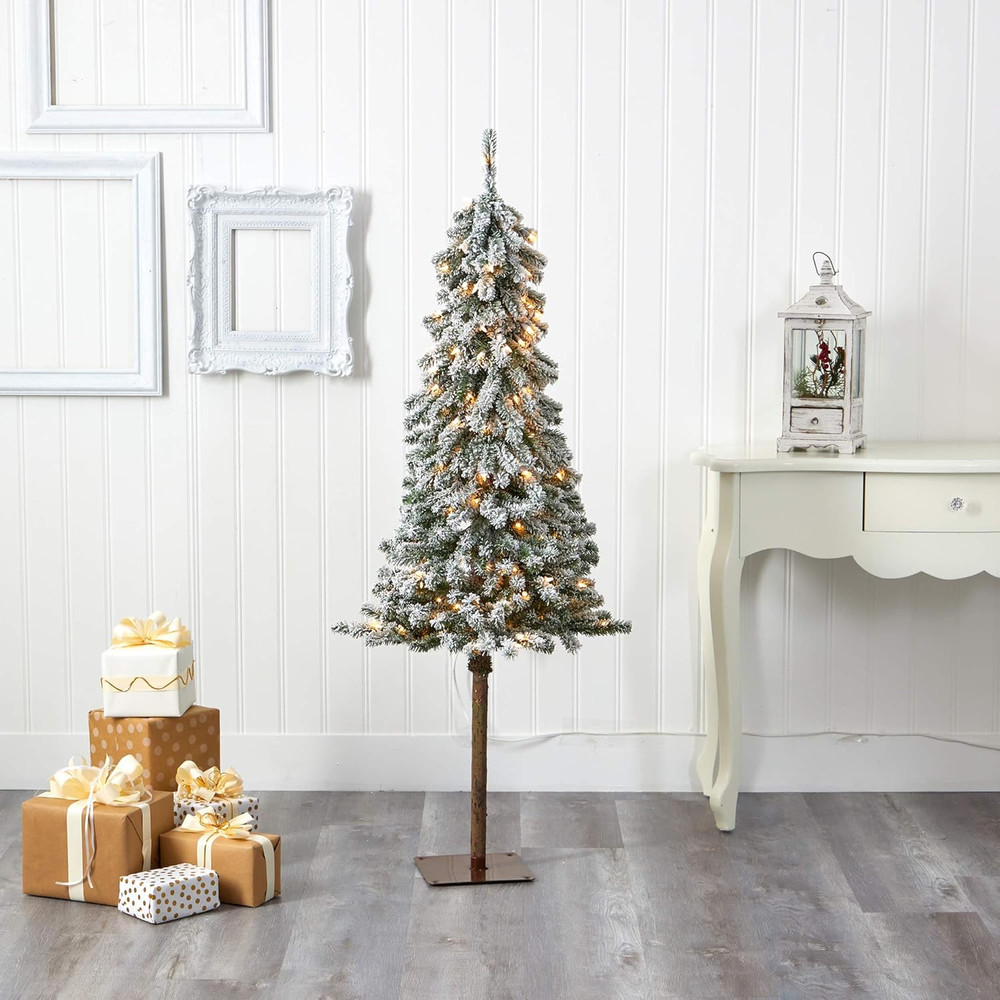 5Ft. Flocked Alpine Christmas Artificial Tree with 150 Lights and 405 Bendable B