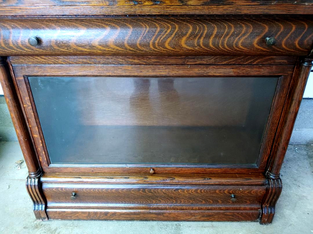 FANTASTIC MACEY QUARTER SAWN OAK BARRISTER BOOKCASE W/ DROP FRONT DESK W 2 DRAWS