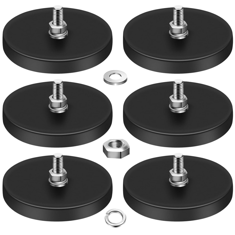 Rubber Coated Magnets, 2.6 Inch, 65LBS Pull Force, M6 Studs