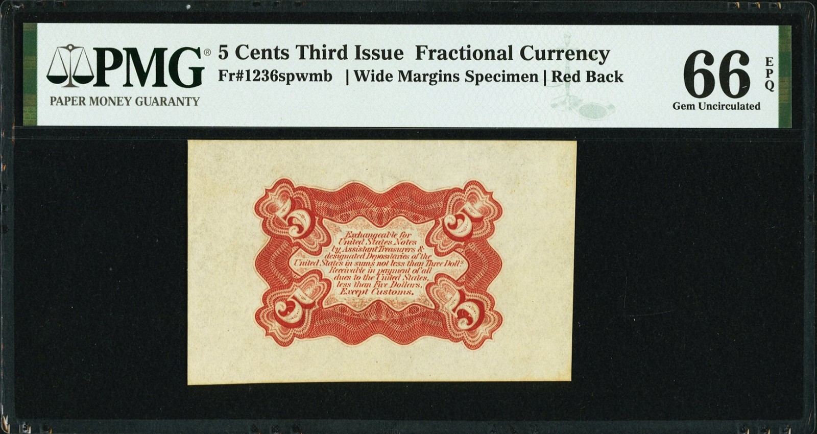 FR 1236spwmb - 5c THIRD ISSUE SPECIMEN - WIDE MARGINS BACK - PMG 66 EPQ - GEM