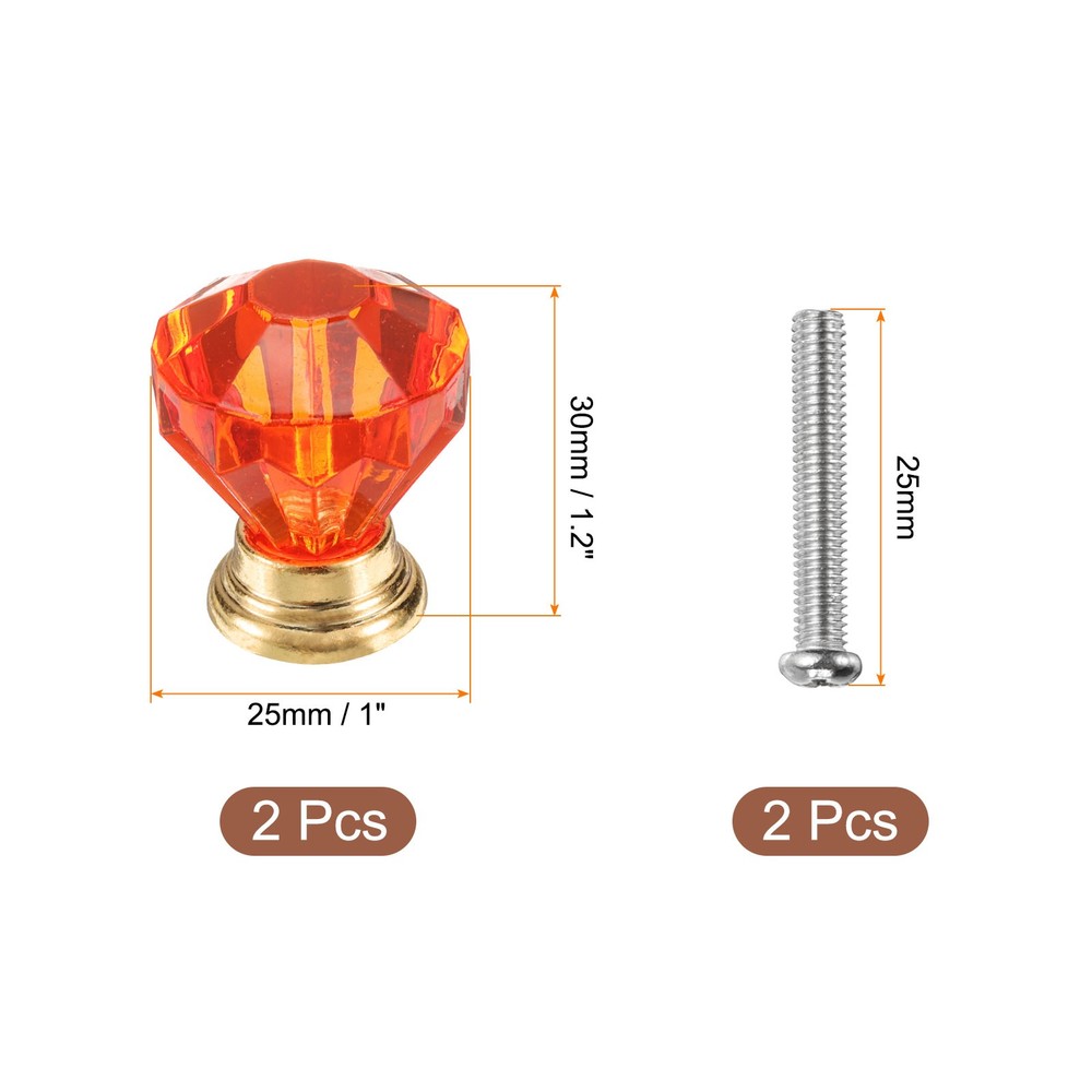2Pcs Crystal Drawer Knobs 24 mm Dresser Knobs for Cupboard Red/Gold