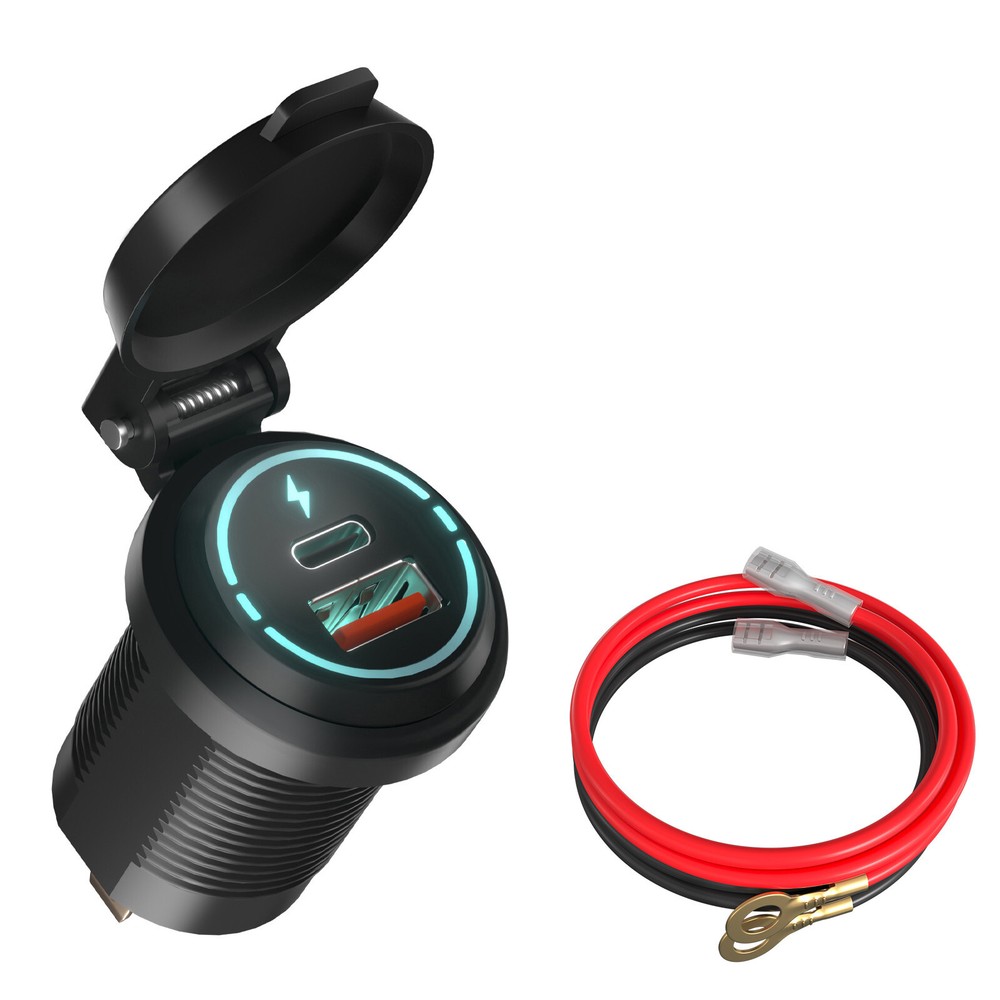 Motorcycle Charger Cigarette Lighter Socket 2 USB Type-C Charging Power Outlet
