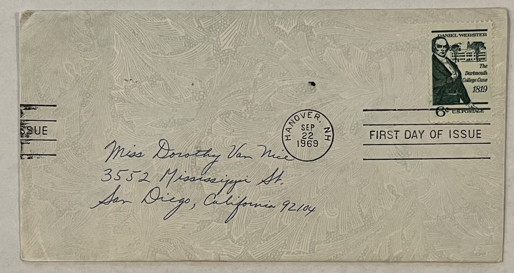 ERROR 1969 HANNOVER NH FDC COVER PARTIAL 2ND CANCEL ON LEFT