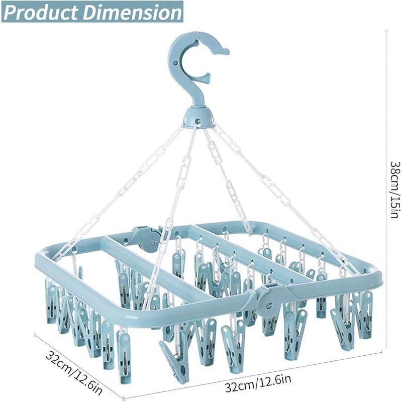 Foldable Drying Rack W/ 32 Clips Rotating Hook Space Saving Laundry Organizer US