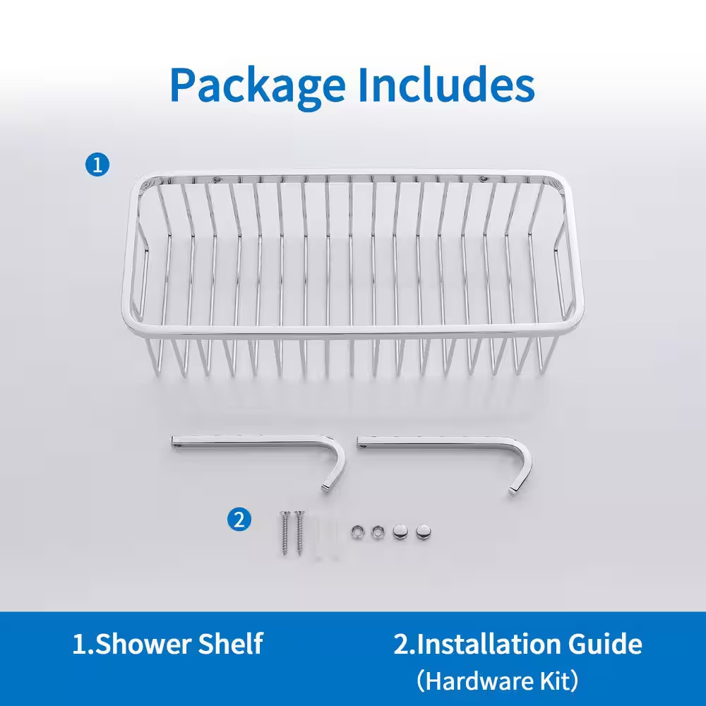 2 Pack Wall Mounted Rectangle Shower Caddy Shower Basket with 2 Detachable Hooks