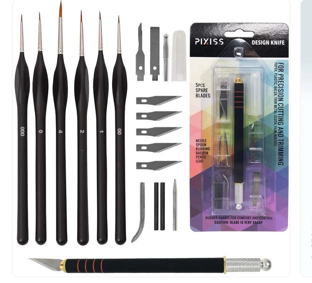 PIXISS Miniature Brushes with Precision Crafting Knife Bundle