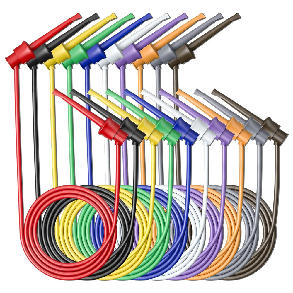 10Pack Electrical Dual Lead Test Hook Clips Silicone Test Cables for Electronics