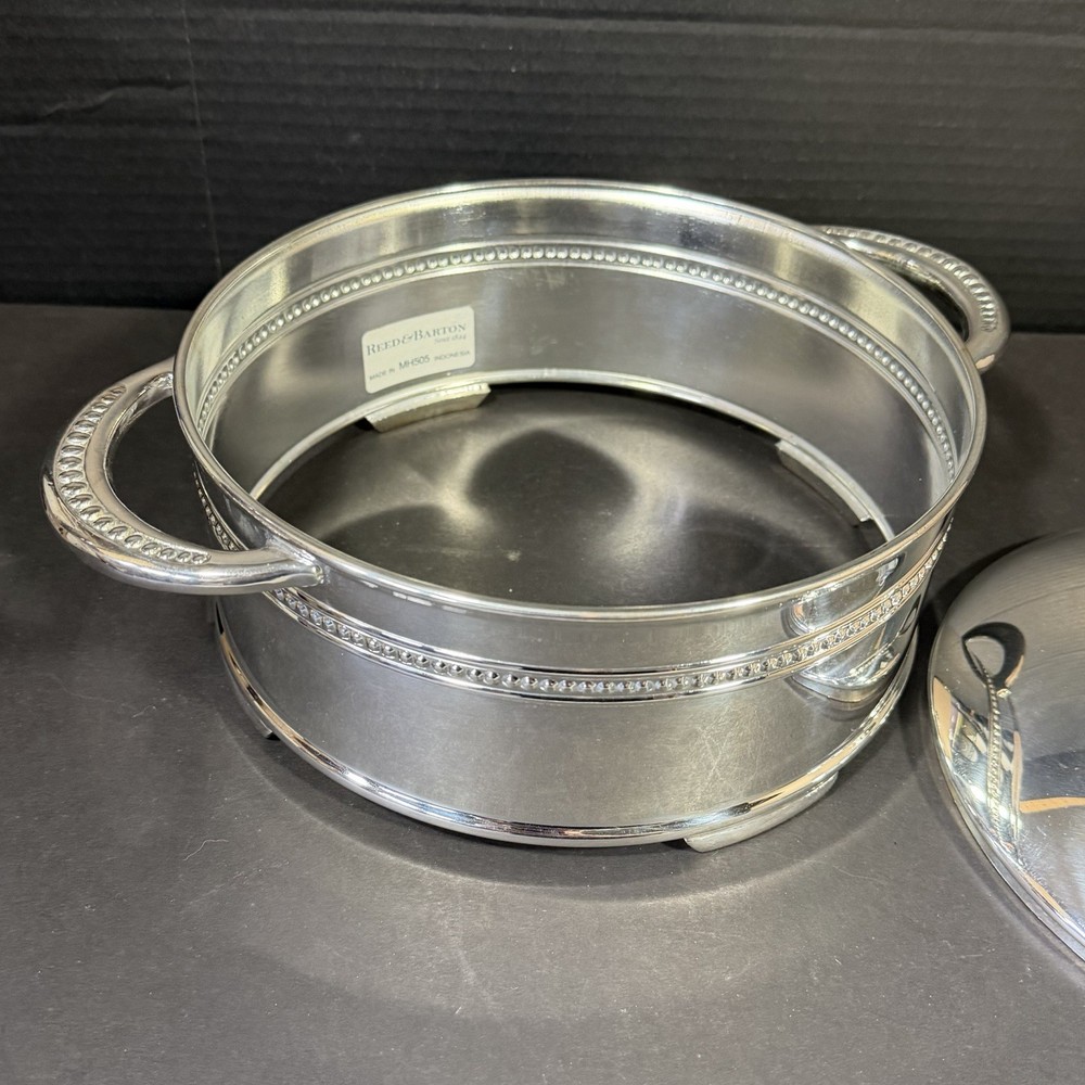 Reed & Barton Casserole Holder with Handles & Lid 9" Beaded Silverplate