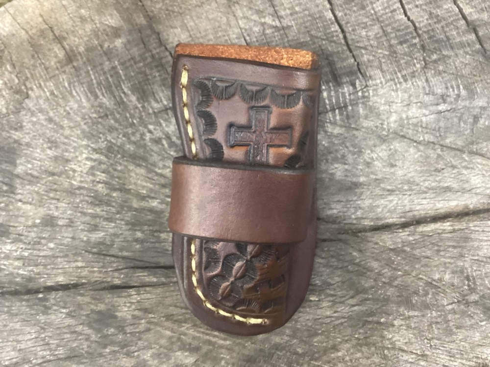 Leather Folding Knife Belt Loop Sheath Trapper Size (Sheath Only)