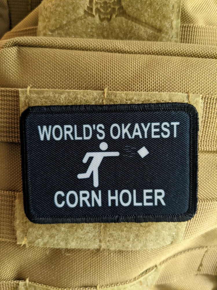 World's okayest corn hole player meme patch 2"x3" hook & loop backing