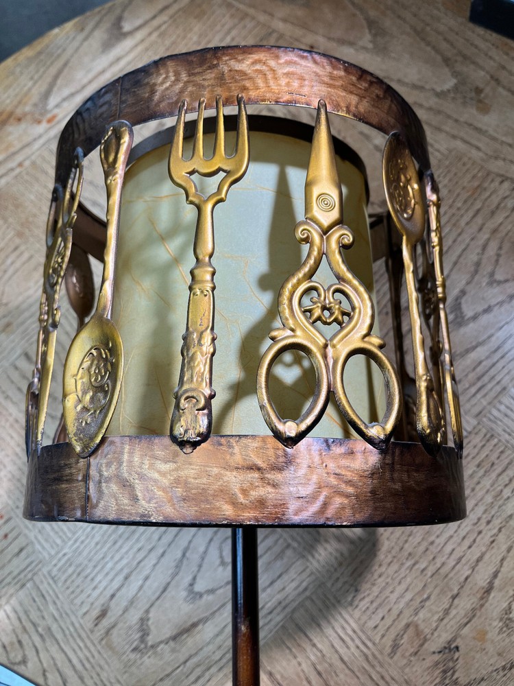 KITCHEN COPPER TABLE LAMP SPOON FORK SHEARS 24" TALL RARE UNIQUE