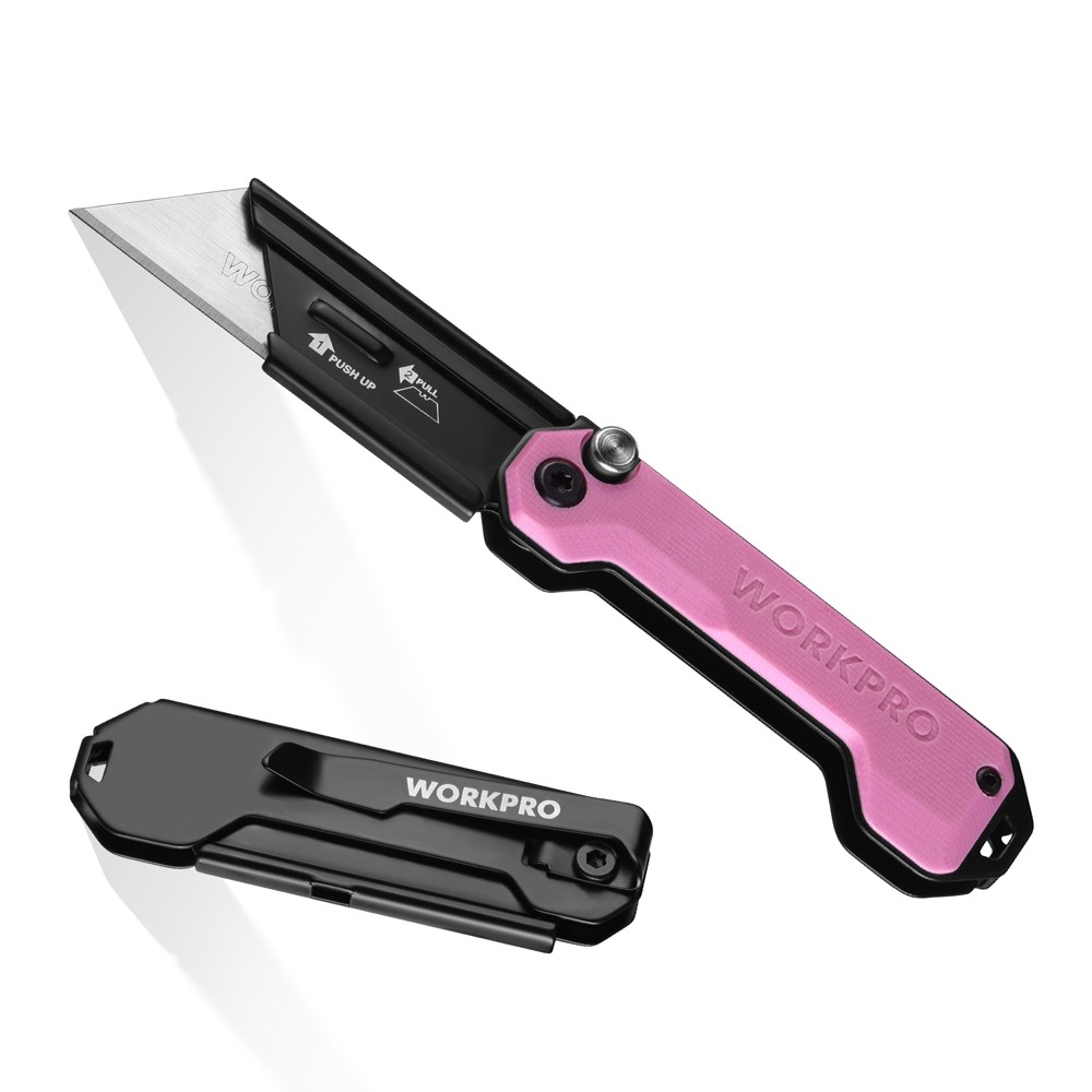 WORKPRO Folding Utility Knife Quick Change Blade Box Cutter Quick Open Axis Lock