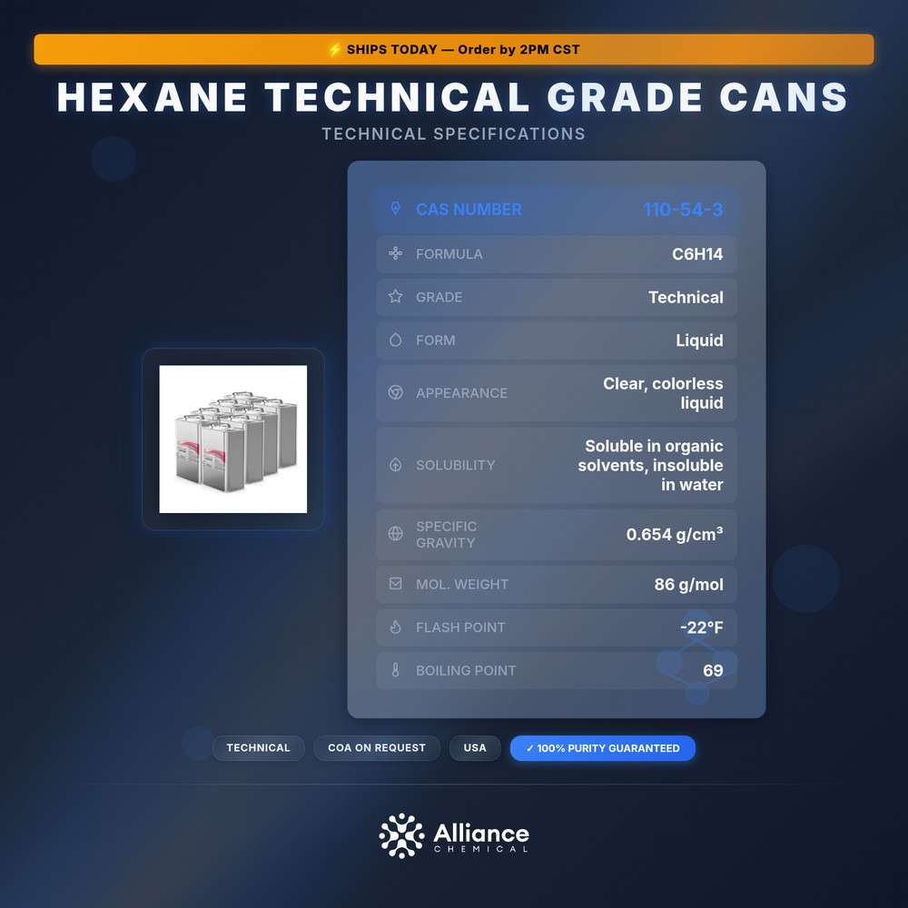 Hexane Technical Grade - 8 Quart Cans