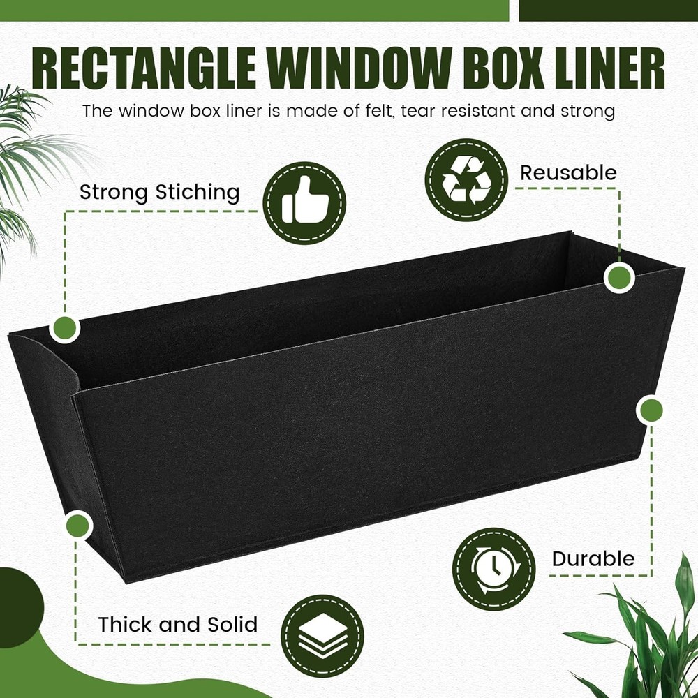 6 Pack Fabric Plant Window Box Liners Rectangular Non-Woven Planter 36 Inch