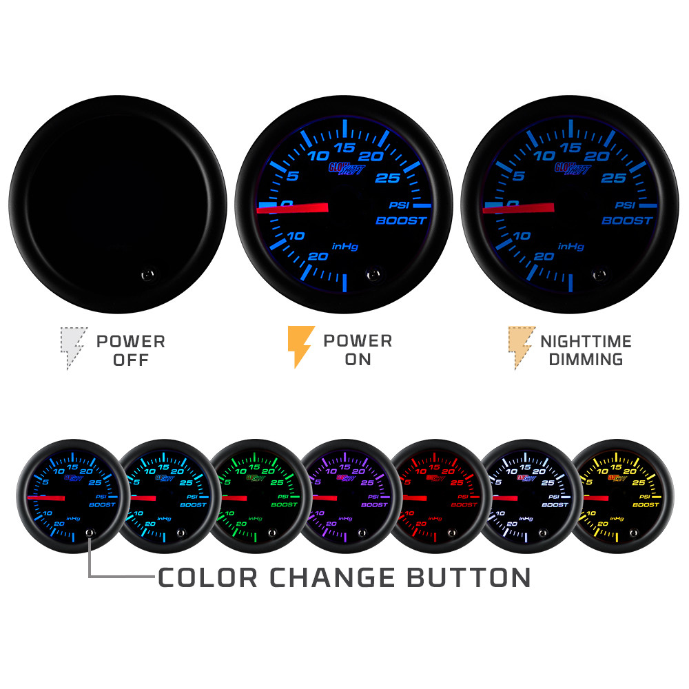 52mm GlowShift Tinted 7 Electronic Oil Pressure PSI Gauge w 7 Color LED Display