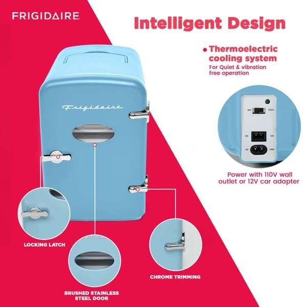 Frigidaire 9-Can Mini Fridge Cooler – 5L Compact Blue Design for Drinks, Snacks