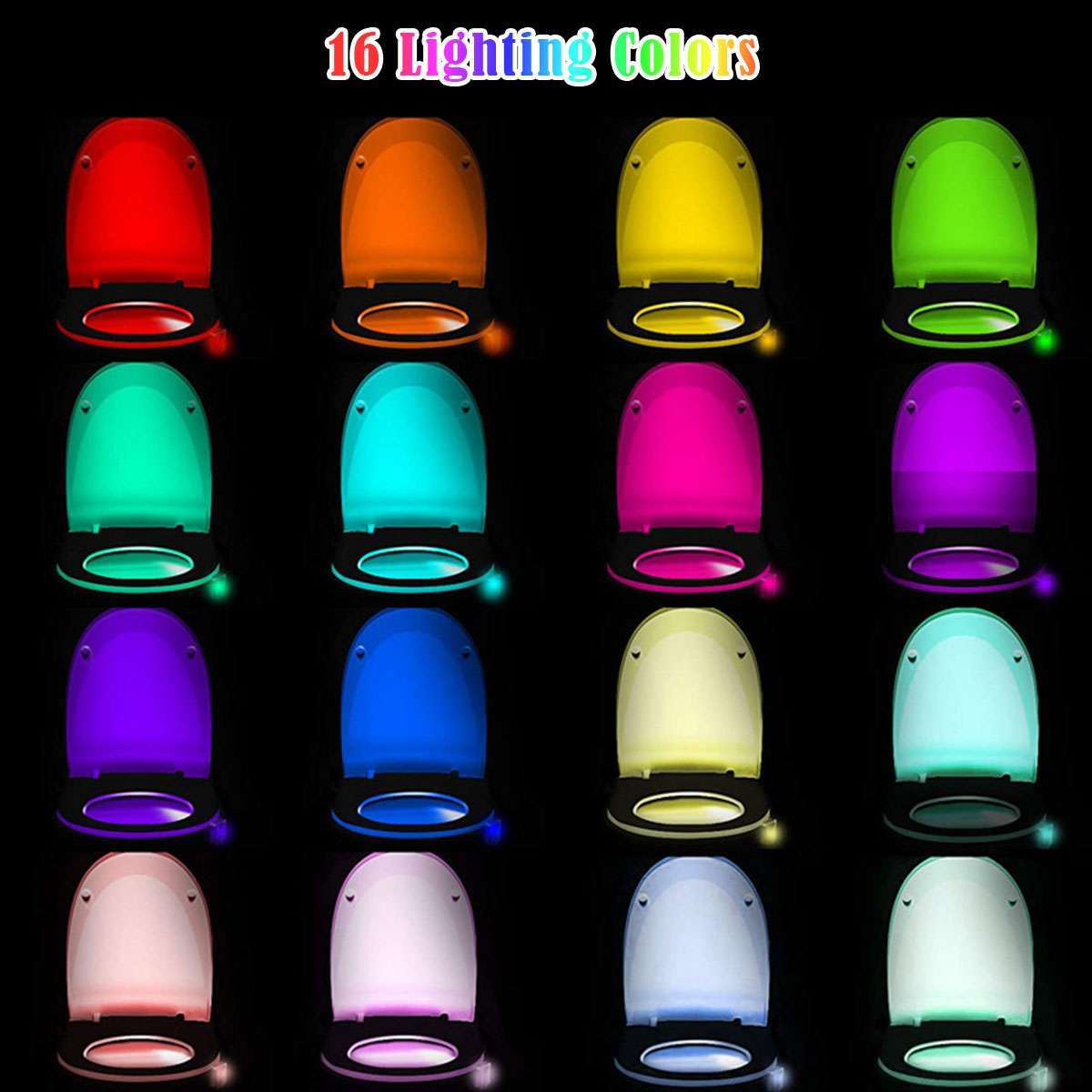 4Pcs Toilet Night Light 16 Color LED Motion Activated Sensor Bathroom Bowl Seat