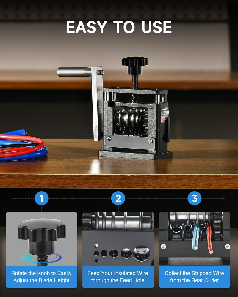 CREWORKS Manual Wire Stripping Machine, Drill Powered Stripper Black