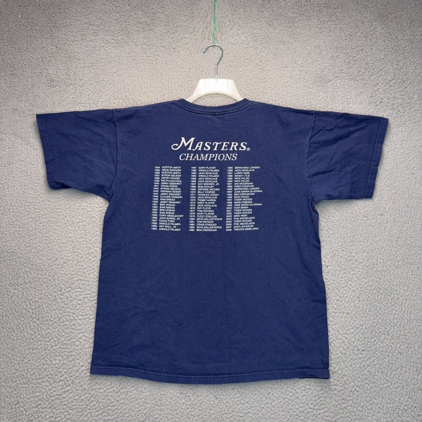 2009 Masters Champions Shirt Mens Large Blue Short Sleeve Golf USA Tiger Woods