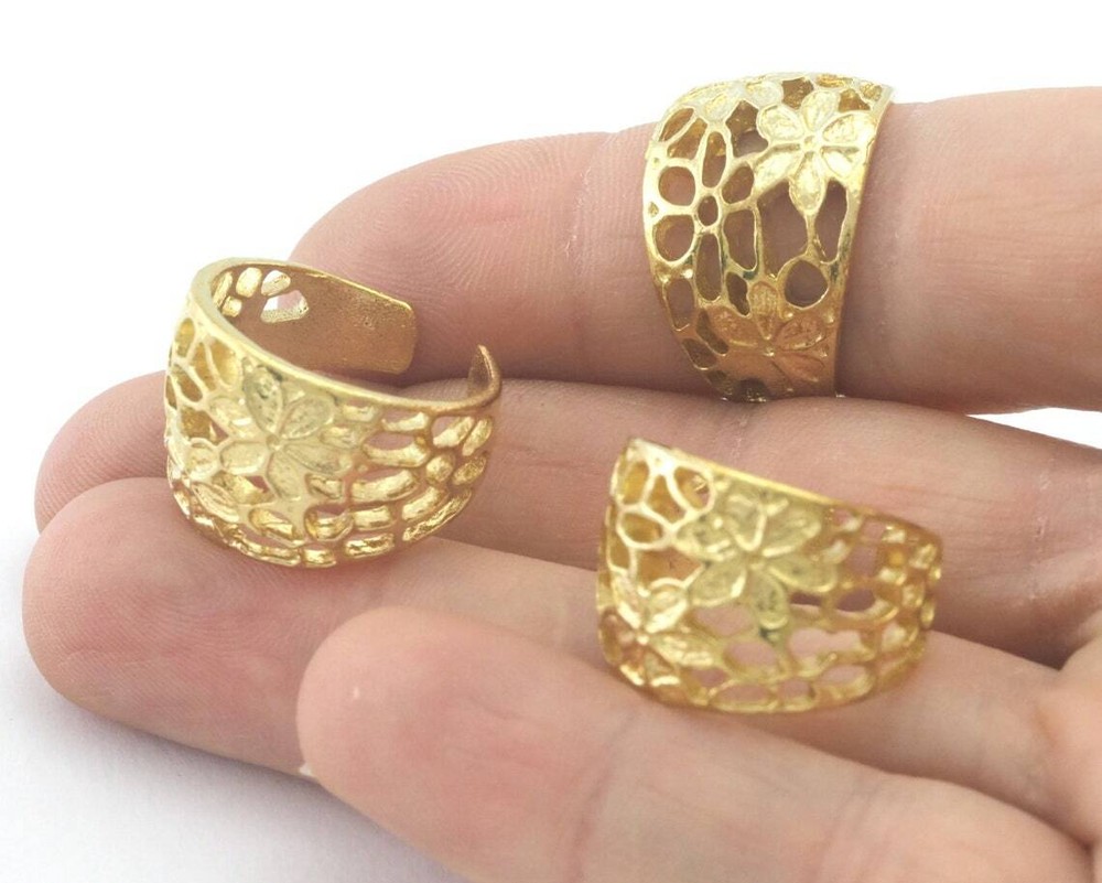 Flowers Adjustable Ring Raw brass (19.5mm 9.5US inner size) 2901