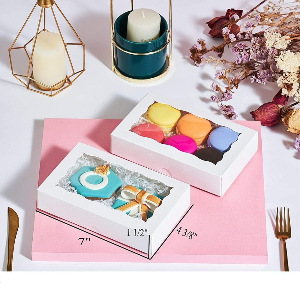 White Rectangular 7"X4.3"X1.5" Dishwasher Safe Clear Window Pastry Boxes - 10...