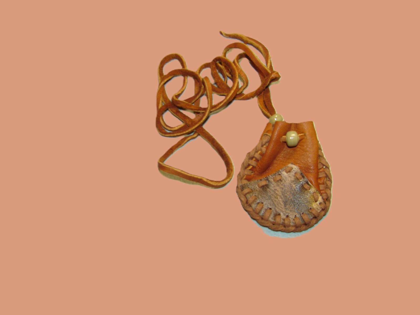 Native American Deerskin Leather Medicine Bag, Traditional Necklace Pouch, 2"