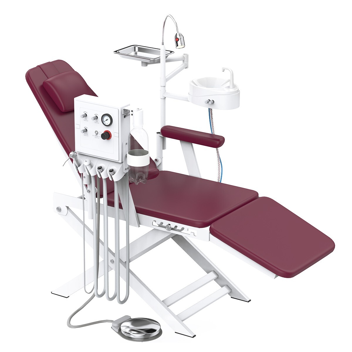 Portable Dental Mobile Folding Chair LED Light Turbine Unit 4 Hole Adjustable