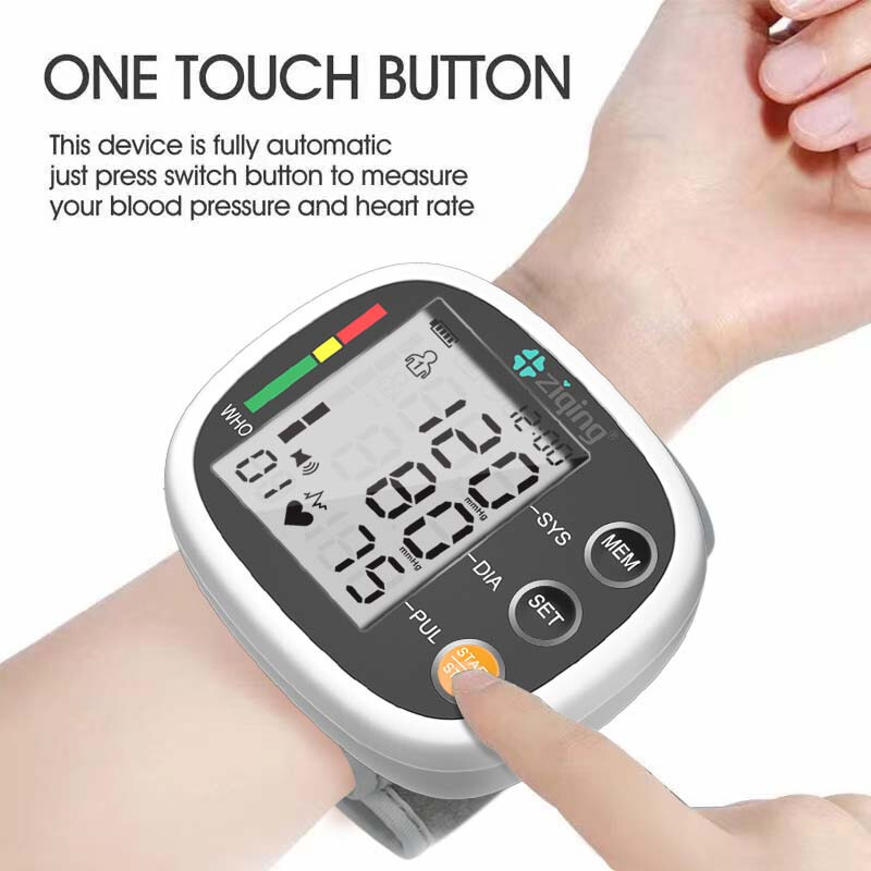 Rechargeable Sphygmomanometer Digital Blood Pressure Monitor Wrist Black