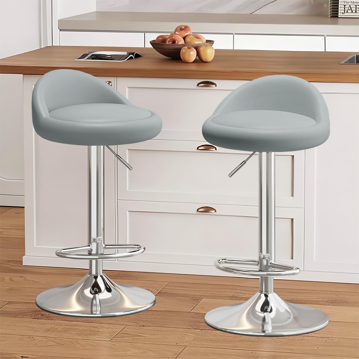 Bar Stools Set of 2, PU Leather Swivel Adjustable Bar Chairs with Low Back