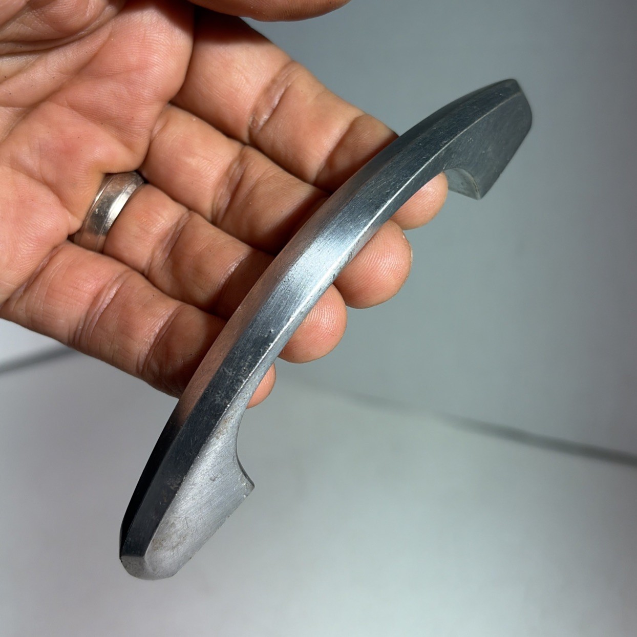 Vintage Mid Century Modern Single Silver Tone Metal Drawer Pull Handle