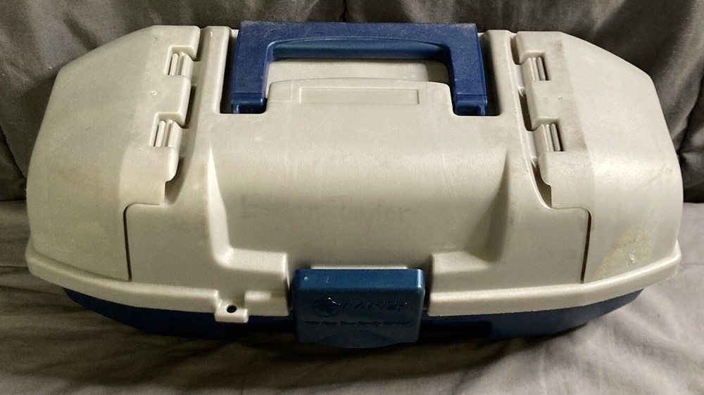 Laker Tackle Box With Side Compartments, Inner Tray, Blue & Gray