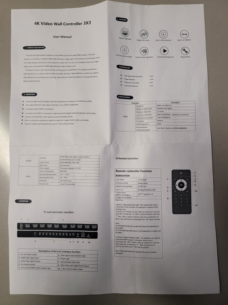 JCHICI TV Wall Processor Video Wall Controller 4K HD Display HDMI