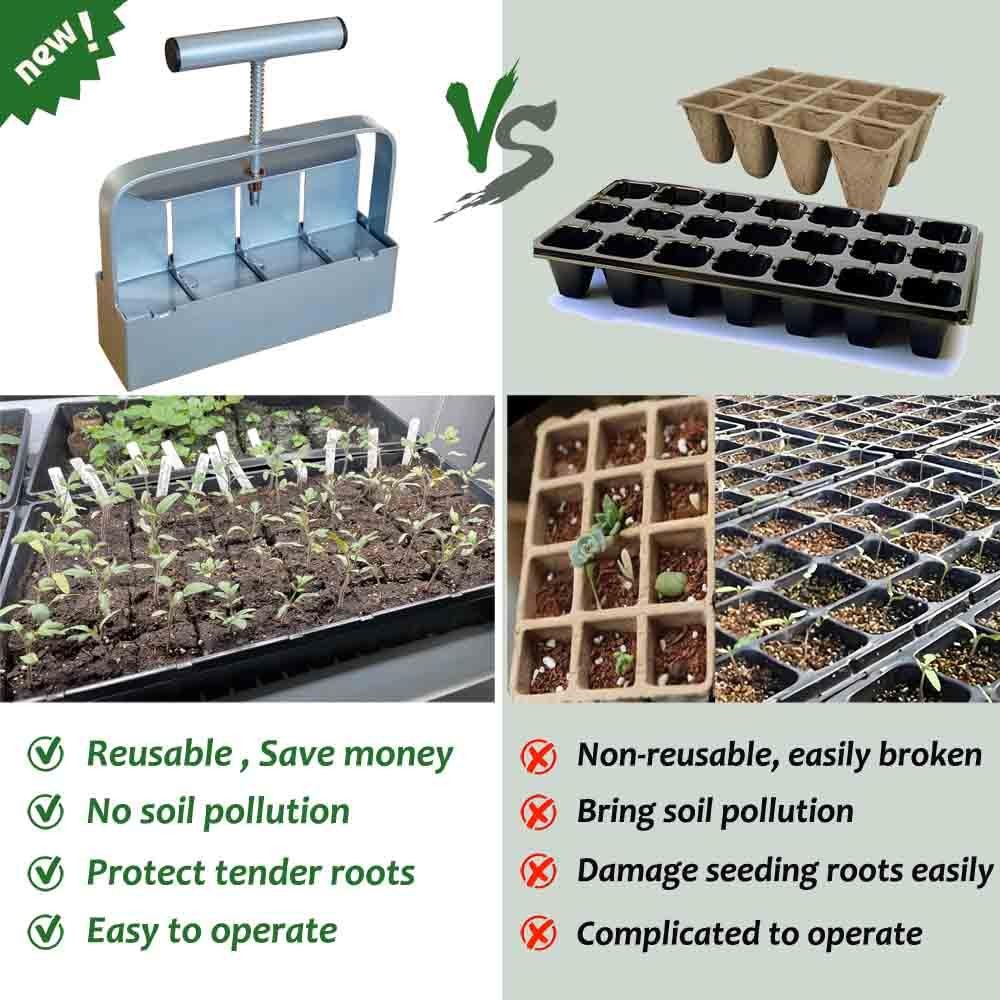 Handheld Soil Blocker Tool Kit 4 Cell Heavy Duty 2" Seed Starter Maker 1PC