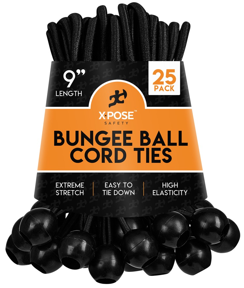 9” Black BUNGEE Cord Tarp Bungee Tie Down Strap- 25 Pack