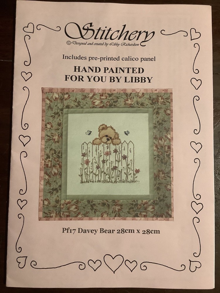 “Davey Bear” By Stitchery Designs 28cm x 28cm Preprinted Panel & Instructions