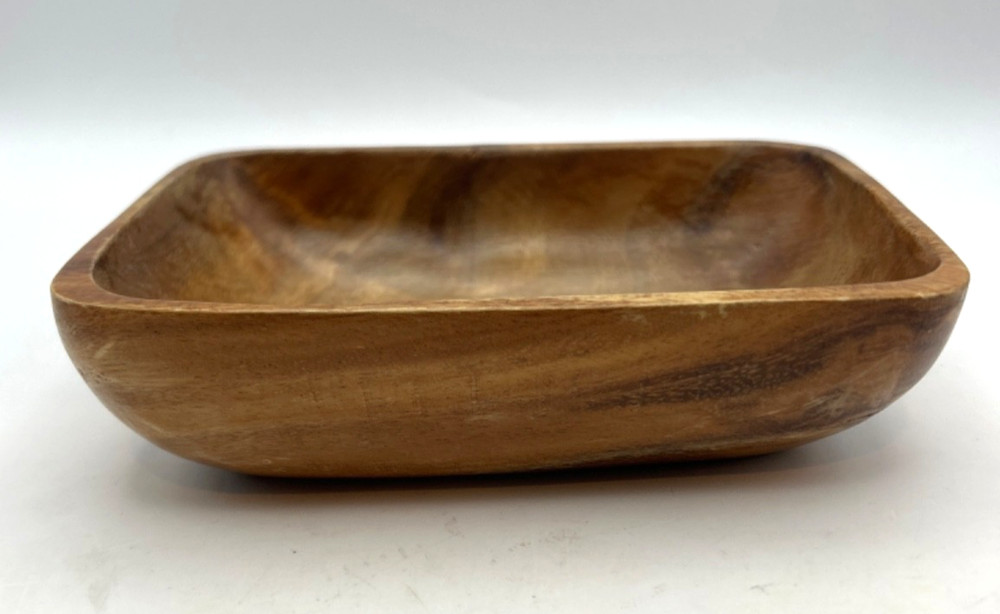 Rustic Hand Carved Wooden Bowl Solid Wood Rectangular Decor 9x6