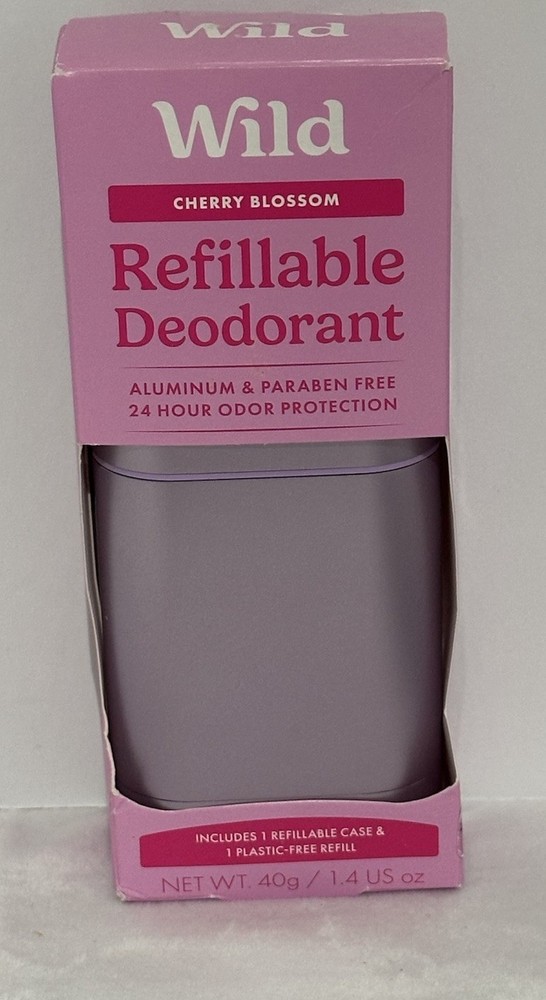Wild Refillable Deodorant Starter Kit Purple Case Cherry Blossom