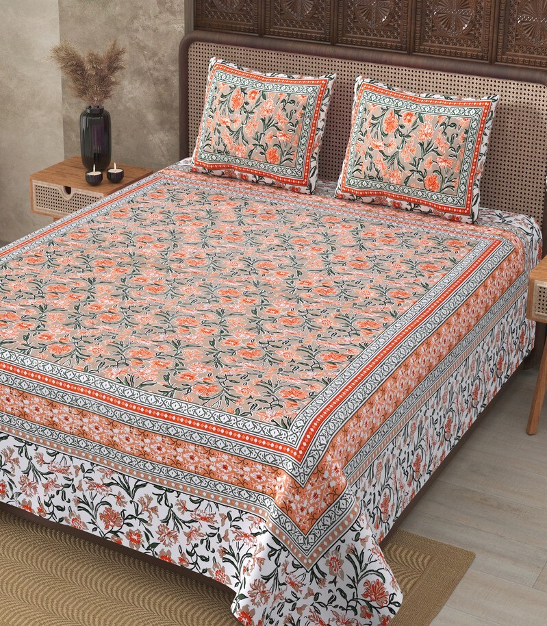 Leafy Elegance Pure Cotton Bedsheets