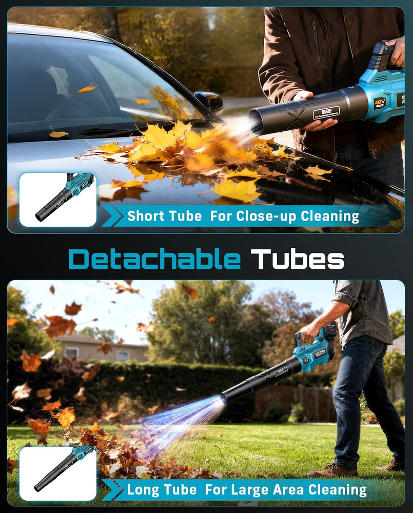 40V Leaf Blower Cordless, 650CFM Brushless Motor Battery Powered Leaf Blower wit