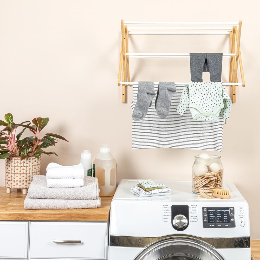 Bamboo Metal Wall Mounted Retractable Drying Rack